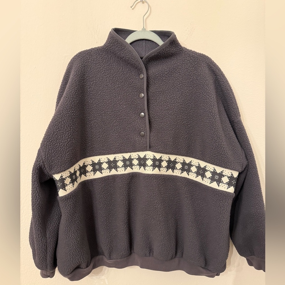 Madewell Gray Teddy Jacket with Star Pattern